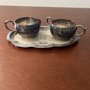 Vintage Portsmouth Silver-Plated cream sugar and tray